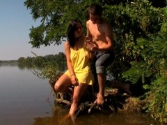 Large lake becomes pefrect place for hawt outdoors legal age youngster sex